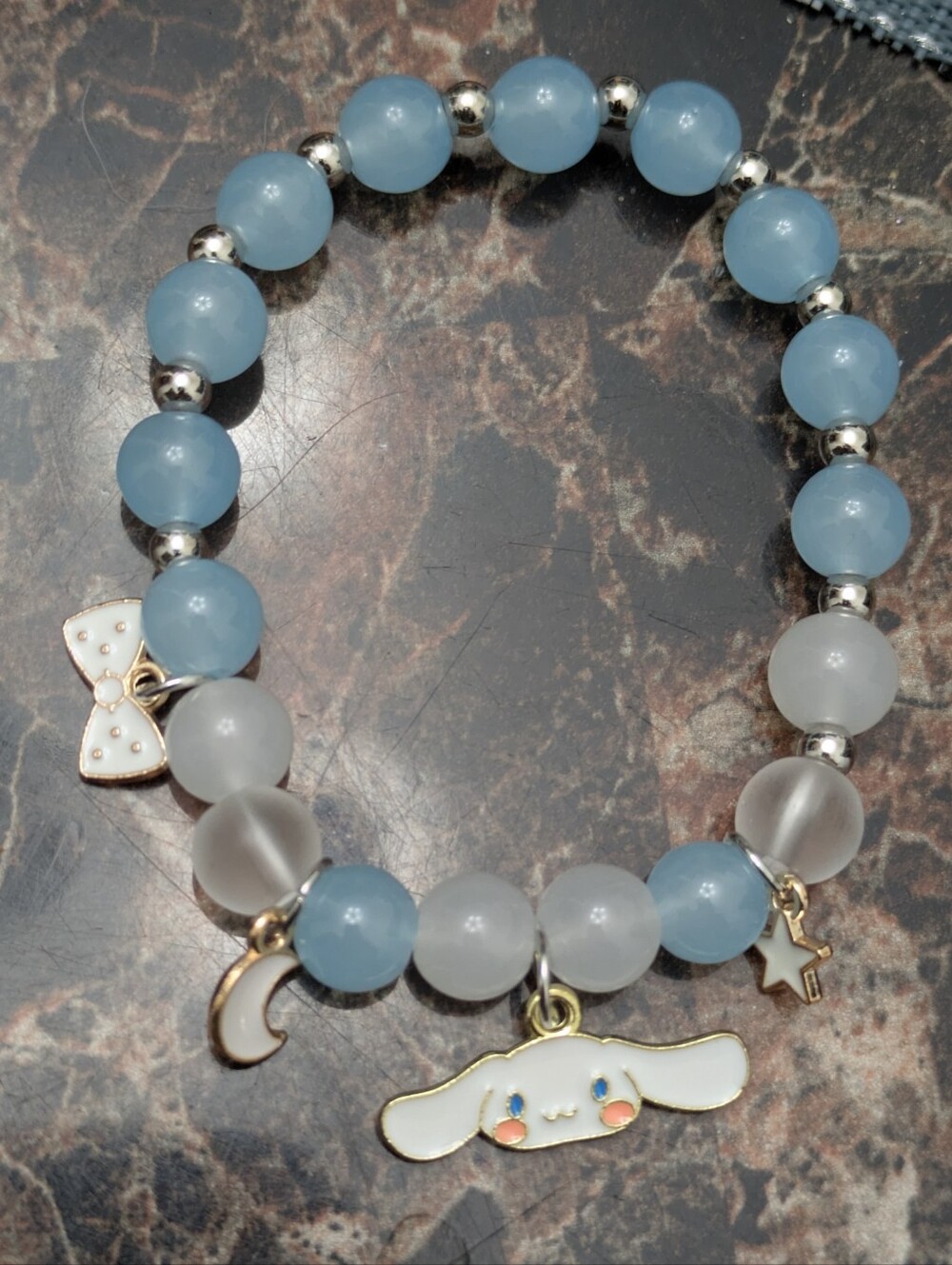 Cinnamoroll Blue and White Beaded Charm Bracelet with Cute Character Charm